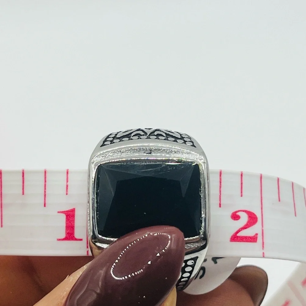 Men's Black Silver Ring, Stainless Steel, Size: 10